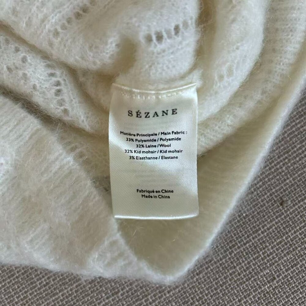 Sezane Cream V‑Neck Ribbed Knit Sweater - Picture 9 of 11